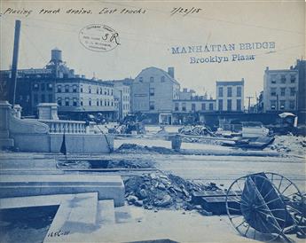 EUGENE DE SALIGNAC (1861-1943) Group of 11 photographs depicting construction of the Manhattan Bridge. 1913-22.